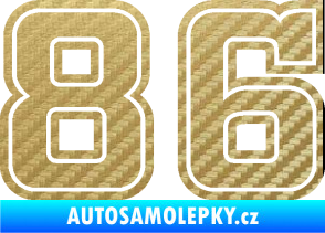 Samolepka Startovní číslo 86 typ 5 3D karbon zlatý