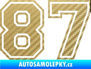 Samolepka Startovní číslo 87 typ 4 3D karbon zlatý