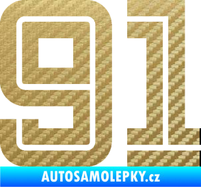 Samolepka Startovní číslo 91 typ 7 3D karbon zlatý