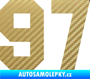 Samolepka Startovní číslo 97 3D karbon zlatý