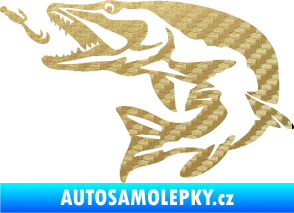 Samolepka Štika 005 levá s návnadou 3D karbon zlatý