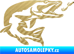 Samolepka Štika 005 pravá s návnadou 3D karbon zlatý