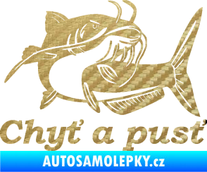 Samolepka Sumec 002 chyť a pusť pravá 3D karbon zlatý