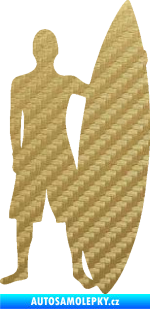 Samolepka Surfař 002 pravá 3D karbon zlatý