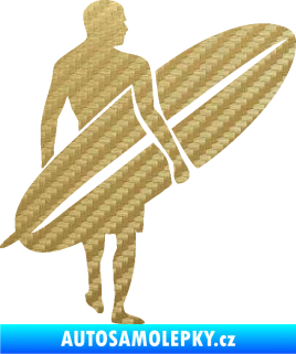 Samolepka Surfař 004 pravá 3D karbon zlatý
