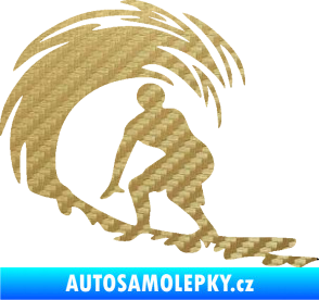 Samolepka Surfař 005 levá velké vlny 3D karbon zlatý