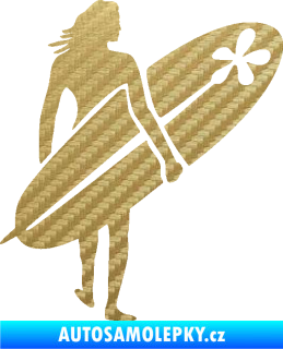 Samolepka Surfařka 003 pravá 3D karbon zlatý