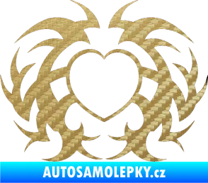 Samolepka Tetování 121 srdce 3D karbon zlatý