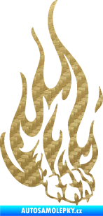 Samolepka Tlapa v plamenech pravá 3D karbon zlatý