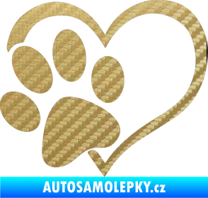 Samolepka Tlapka love levá 3D karbon zlatý