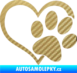 Samolepka Tlapka love pravá 3D karbon zlatý
