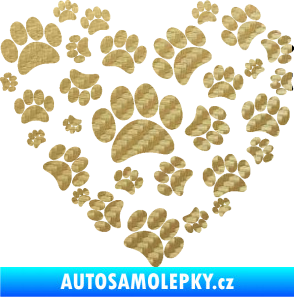Samolepka Tlapky love 003 3D karbon zlatý