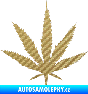Samolepka Travka 001 lístek marihuany 3D karbon zlatý
