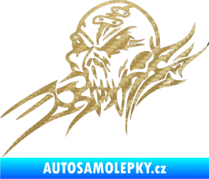 Samolepka Tribal skull levá lebka 3D karbon zlatý