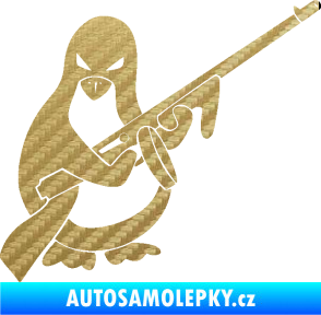 Samolepka Tučňák se samopalem pravá 3D karbon zlatý