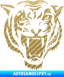 Samolepka Tygr 005 pravá hlava 3D karbon zlatý