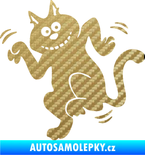 Samolepka Veselá kočka levá 3D karbon zlatý