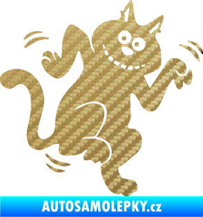 Samolepka Veselá kočka pravá 3D karbon zlatý