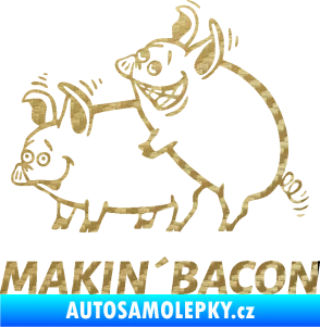 Samolepka Veselá prasátka makin bacon levá 3D karbon zlatý