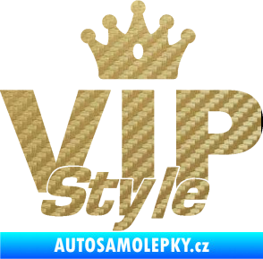 Samolepka VIP styl nápis s korunkou 3D karbon zlatý