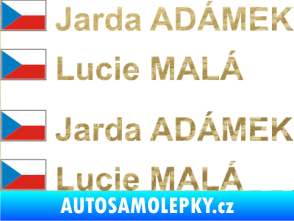 Samolepka Vlajka ČR se jménem 3D karbon zlatý