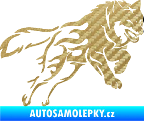 Samolepka Vlk 002 pravá 3D karbon zlatý