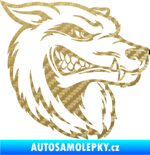Samolepka Vlk 016 pravá 3D karbon zlatý