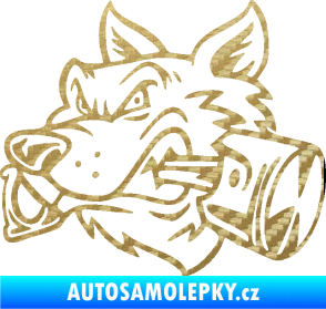 Samolepka Vlk 032 levá moto s pístem 3D karbon zlatý