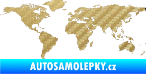 Samolepka World mapa světa 3D karbon zlatý