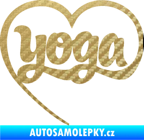 Samolepka Yoga nápis v srdíčku 3D karbon zlatý