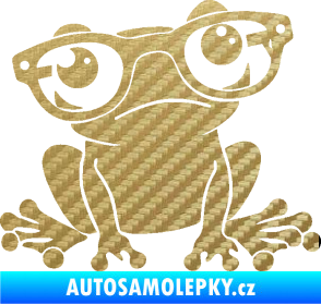 Samolepka Žába 011 pravá kouká s brýlemi 3D karbon zlatý