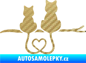 Samolepka Zamilované kočky spojené ocásky pravá 3D karbon zlatý