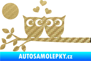 Samolepka Zamilované sovy levá na větvičce 3D karbon zlatý