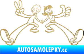 Samolepka Zamilovaný pár  3D karbon zlatý