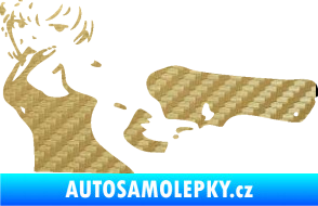 Samolepka Žena s pistolí pravá 3D karbon zlatý