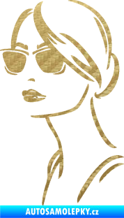 Samolepka Žena tvář 003 levá s brýlemi 3D karbon zlatý