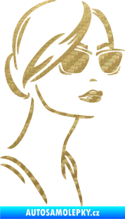 Samolepka Žena tvář 003 pravá s brýlemi 3D karbon zlatý