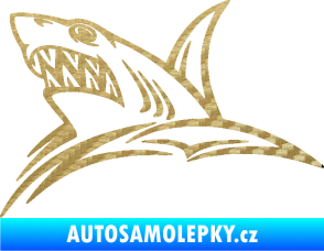 Samolepka Žralok 020 levá v moři 3D karbon zlatý