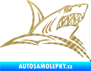 Samolepka Žralok 020 pravá v moři 3D karbon zlatý