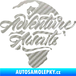 Samolepka Adventure Awaits dobrodružství čeká nápis se zeměkoulí 3D karbon stříbrný