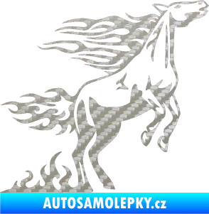 Samolepka Animal flames 001 pravá kůň 3D karbon stříbrný