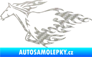 Samolepka Animal flames 003 levá kůň 3D karbon stříbrný