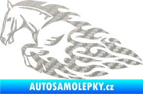 Samolepka Animal flames 008 levá kůň 3D karbon stříbrný
