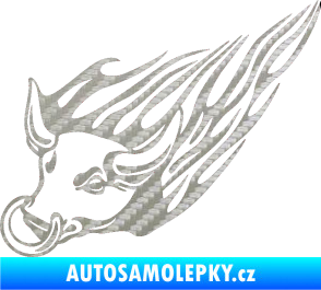 Samolepka Animal flames 010 levá býk s kruhem 3D karbon stříbrný