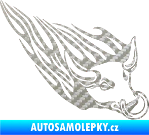 Samolepka Animal flames 010 pravá býk s kruhem 3D karbon stříbrný