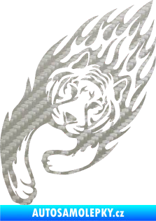 Samolepka Animal flames 015 levá tygr 3D karbon stříbrný