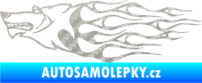 Samolepka Animal flames 017 levá vlk 3D karbon stříbrný