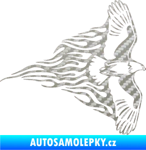 Samolepka Animal flames 019 pravá letící orel 3D karbon stříbrný