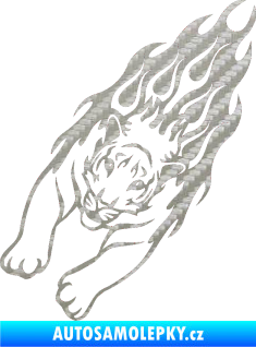 Samolepka Animal flames 024 levá tygr 3D karbon stříbrný