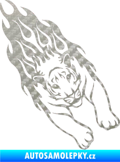 Samolepka Animal flames 024 pravá tygr 3D karbon stříbrný